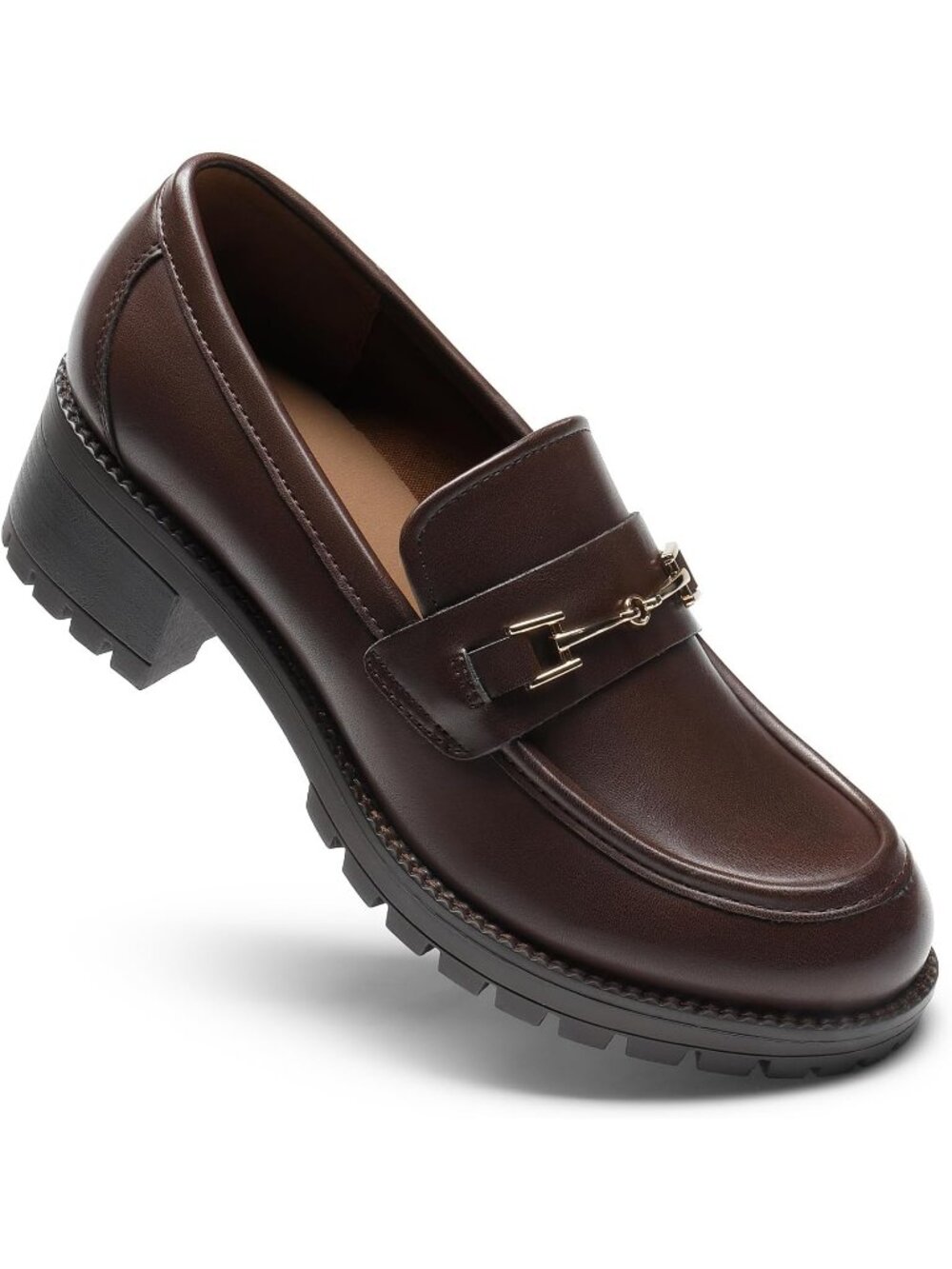 DREAM PAIRS Women's Brown Comfortable Chunky Latex Insole Platform Loafer Shoes - Picture 5 of 6